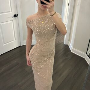 Elegant Tan Off-Shoulder Dress